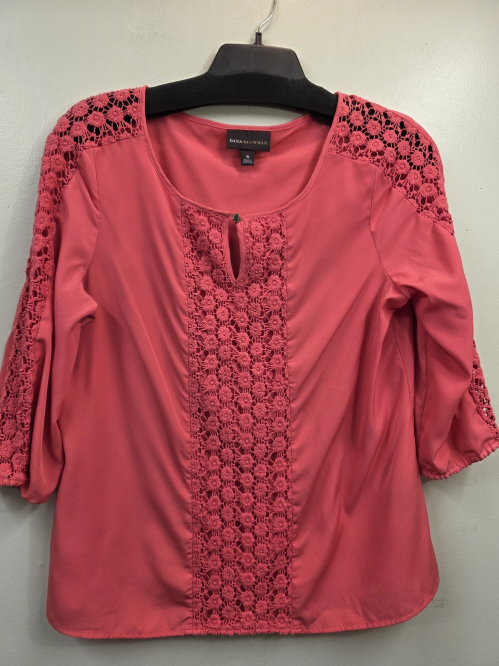DANA BUCHMAN Womens Salmon Orange Pullover Top/Blouse w/Front Lace Insert XL
